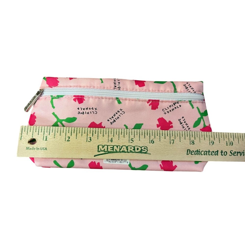 Clinique X Donald Floral Makeup Bag Pink W/ Green Flower Pattern Zipper Pouch 9. - Picture 7 of 9